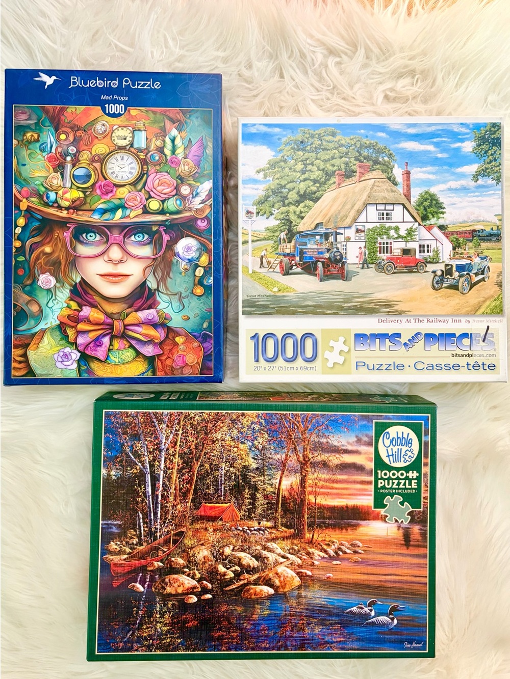 3 Puzzles - 1000 Piece Each - Cobble Hill, Bluebird, Bits and Pieces